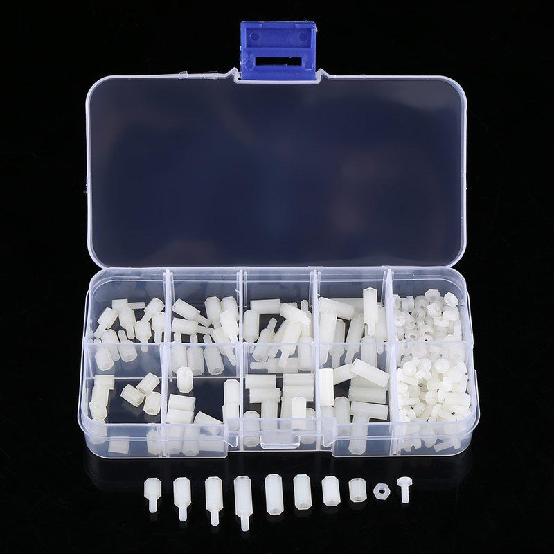 200pcs M2.5 Nylon Hex Standoff Waterproof Male Female Bolts Nuts Assortment Set with Plastic Box
