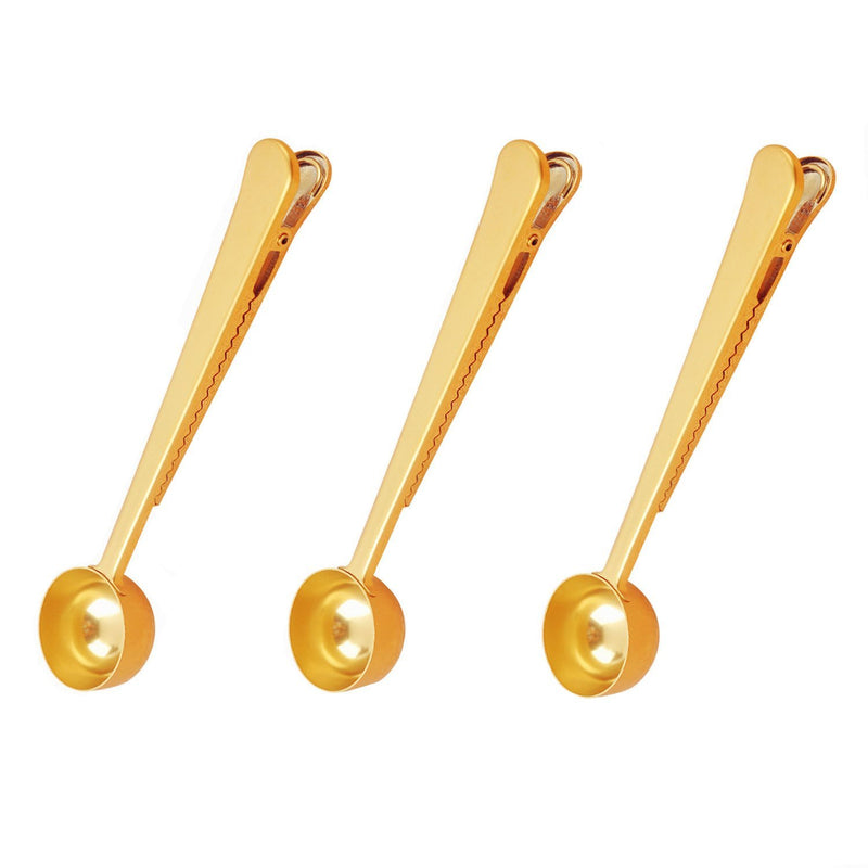 Voice on growth Coffee Scoop,Golden-Stainless Steel Measuring Spoon Bag Clip,Great for Measuring Coffee,Tea,Protein Powder,lnstant Drinks and More,Pertect coffee spoon set of 3 3PCS