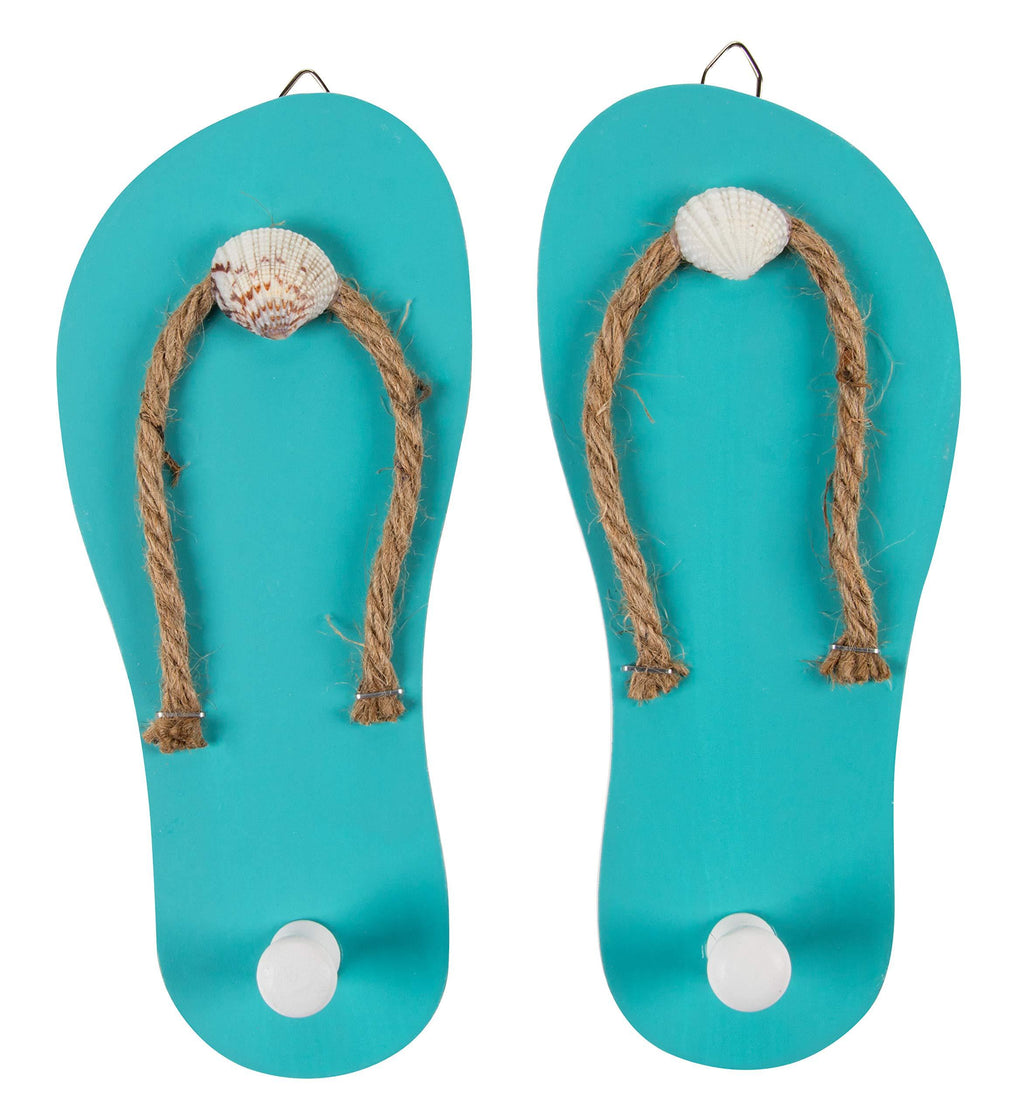 Juvale Wooden Flip Flop Shaped Ornament Hooks - 1-Pair Wall Hook with Beach Nautical Designed Decoration for Bathroom, Bedroom, and Kitchen, Turquoise Blue, 8.6 x 3.75 x 0.3 Inches Each