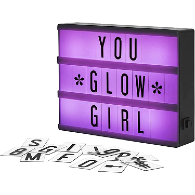 My Cinema Lightbox - RGB Color Changing Cinema Light Box Mini - 100 LED Light Letters and Numbers - Personalized Neon Signs as Novelty Lighting, Your own Light Box Sign, Marquee Light Up Letters Box