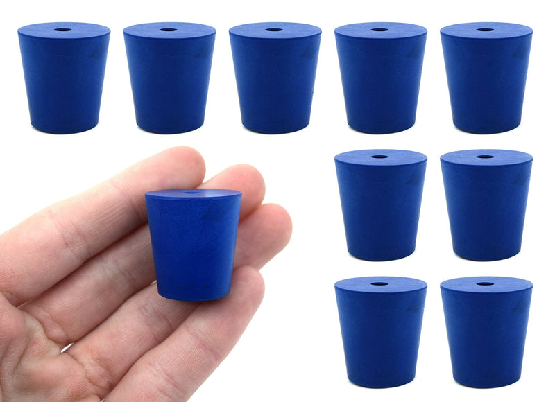 10PK Neoprene Stoppers, 1 Hole - ASTM - Size: #3-18mm Bottom, 24mm Top, 25mm Length - Suitable for use with Petroleum, Oils & Most Inorganic Acids and Bases - Eisco Labs