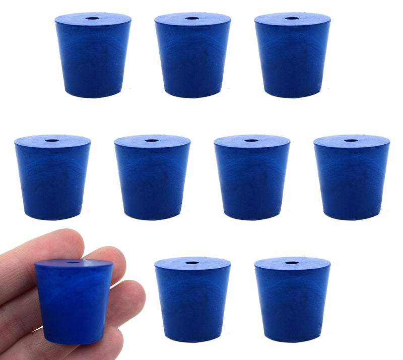 10PK Neoprene Stoppers, 1 Hole - ASTM - Size: #4-20mm Bottom, 26mm Top, 25mm Length - Suitable for use with Petroleum, Oils & Most Inorganic Acids and Bases - Eisco Labs
