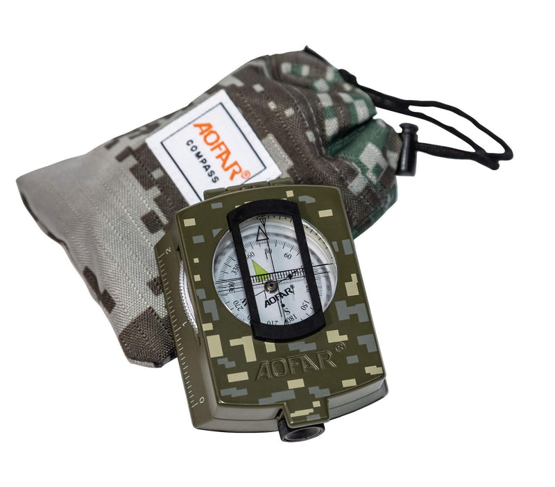 AOFAR Military Compass,AF-4580 Lensatic Sighting, Waterproof and Shakeproof with Map Measurer Distance Calculator, Pouch for Camping, Hiking Camouflage