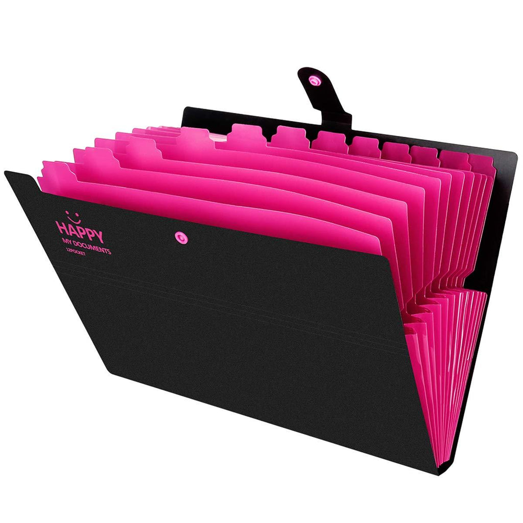 Yigou Expanding File Folders 12 Pockets Accordion File Folder A4 and Letter Size Paper Document Organizer Folders for School Office (Black) Black_12 Pockets