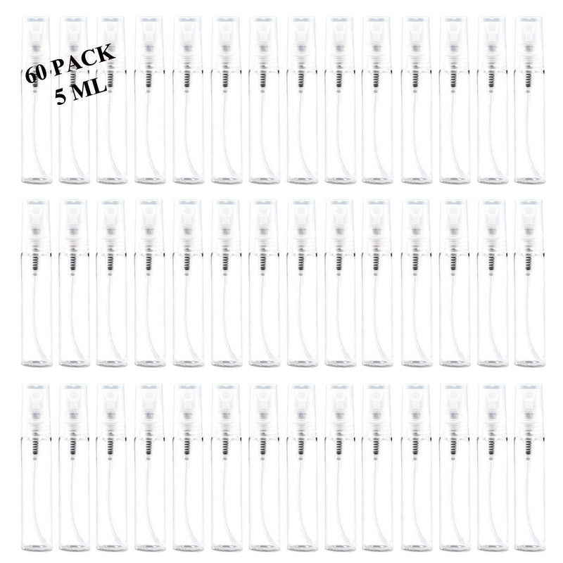 Mini Spray Bottle 5ml, Refillable Glass Spray Bottle, Glass Bottle Atomizer, Perfume Mouthwash Atomizer for Cleaning 5ml Refillable Container for Cleaning, Travel, Essential Oils, Perfume 60 Pcs, 5ml