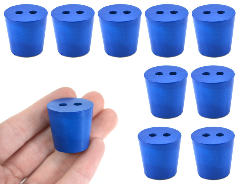 10PK Neoprene Stoppers, 2 Holes - ASTM - Size #4-20mm Bottom, 26mm Top, 25mm Length - Suitable for use with Petroleum, Oils & Most Inorganic Acids and Bases - Eisco Labs