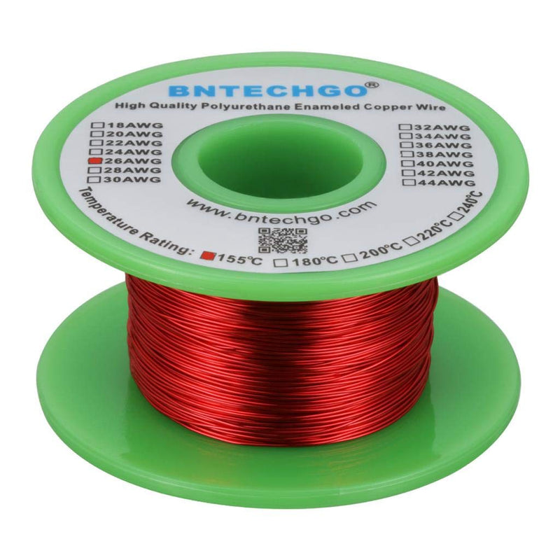 BNTECHGO 26 AWG Magnet Wire - Enameled Copper Wire - Enameled Magnet Winding Wire - 4 oz - 0.0157" Diameter 1 Spool Coil Red Temperature Rating 155℃ Widely Used for Transformers Inductors 26 gauge enameled magnet wire 4 oz red 4 oz