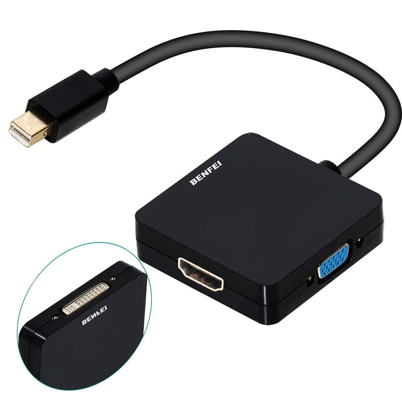 Mini DisplayPort to HDMI VGA DVI 4K Adapter, Benfei 3-in-1 Gold-Plated Mini DisplayPort(DP) to HDMI/DVI/VGA Adapter(Male to Female) Compatible with MacBook Air, Mac Mini, Microsoft Surface Pro 3/4