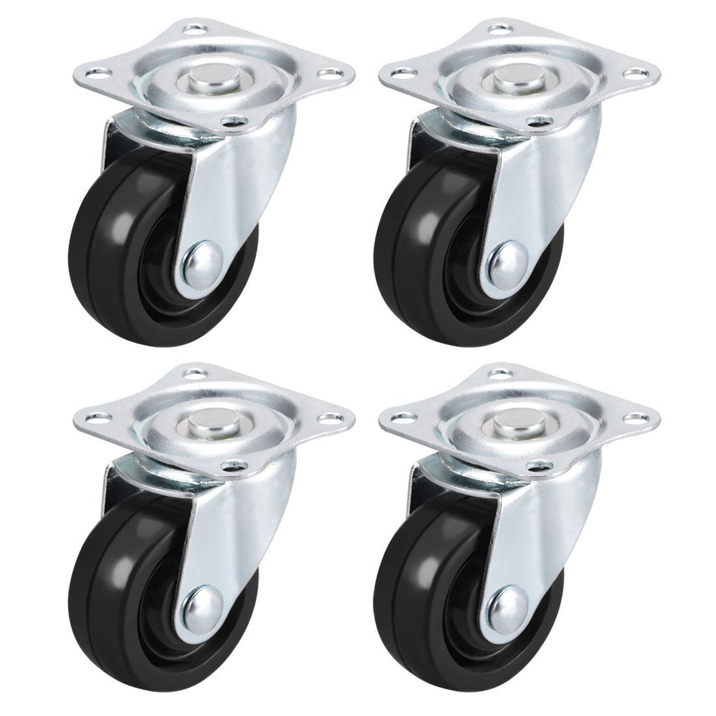 uxcell Swivel Caster Wheels 1.5" Rubber with 360 Degree Top Plate 44LBS Capacity for Furniture Carts Workbench, Black, Pack of 4 1.5 Inch