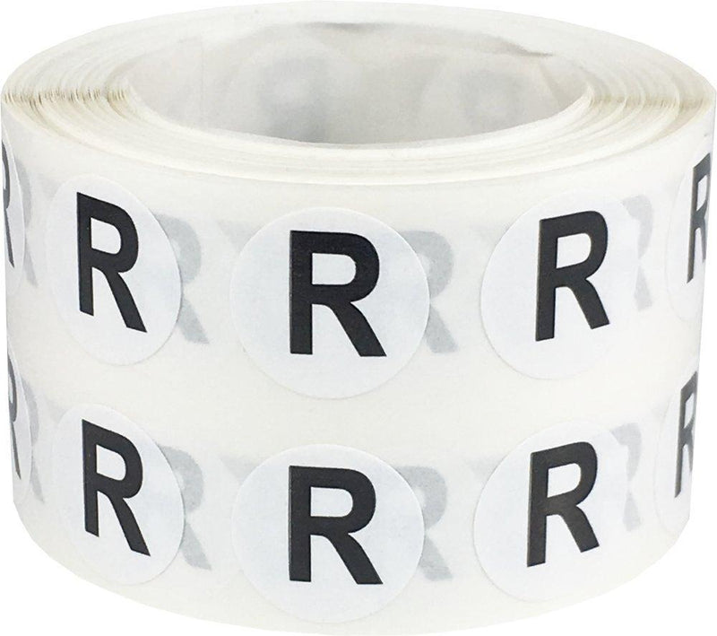 Letter R Inventory Labels .5 Inch Round Circle Dots 1,000 Adhesive Stickers