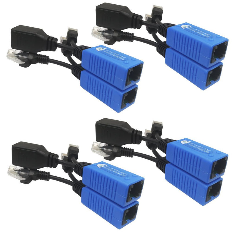 AimHD 4 Pair RJ45 Ethernet Cable Combiner/Splitter Sharing Kit, 2-in-1 (2 Cameras Over 1 Cable) Cat5e PoE Power/Data Transmission Adapter for 8 x Network Security Camera NVR Surveillance System