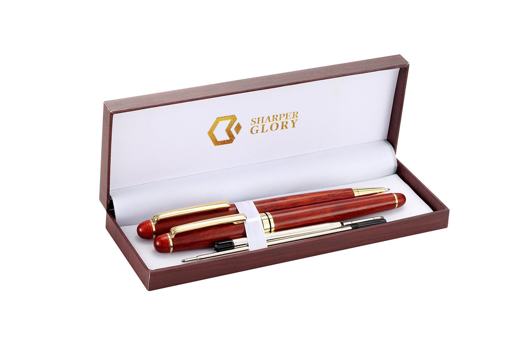 SHALORY Rosewood Gift Pen Set - 2pcs Classy Wooden Pen for Signature Executive Business Graduation - Gift Boxed with 2 Extra Refills