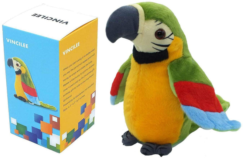 VINCILEE Talking Parrot Repeat What You Say Mimicry Pet Toy Plush Buddy Parrot for Children Gift,4.3 x 8.7inches( Green)