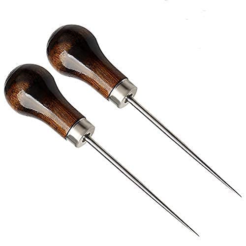 VIUJUH 2 Pack Awl,Gourd Shape Awl Tailors Awl Wood Handle Scratch Awl Sewing Awl Tool for Leather (2 Pack)