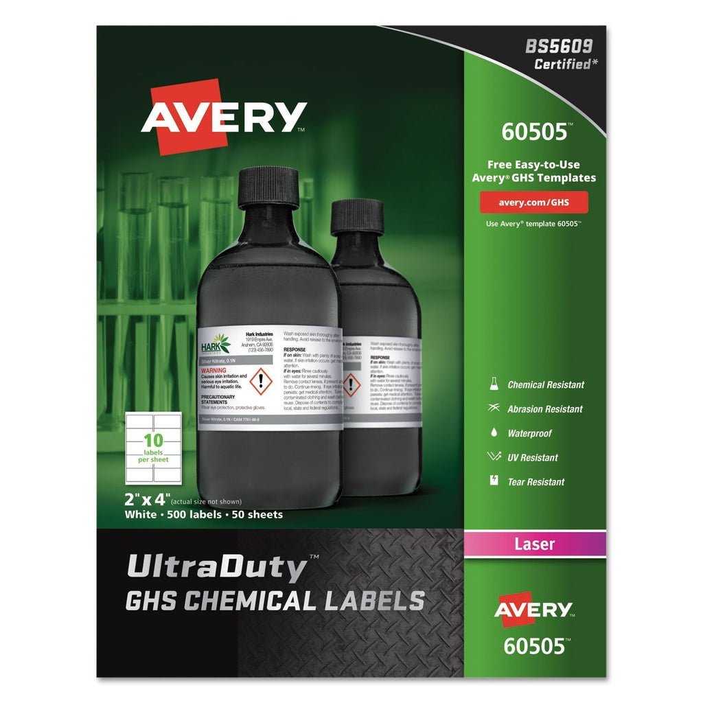 Avery 60505 UltraDuty GHS Chemical Labels 2 x 4 White 500/Box