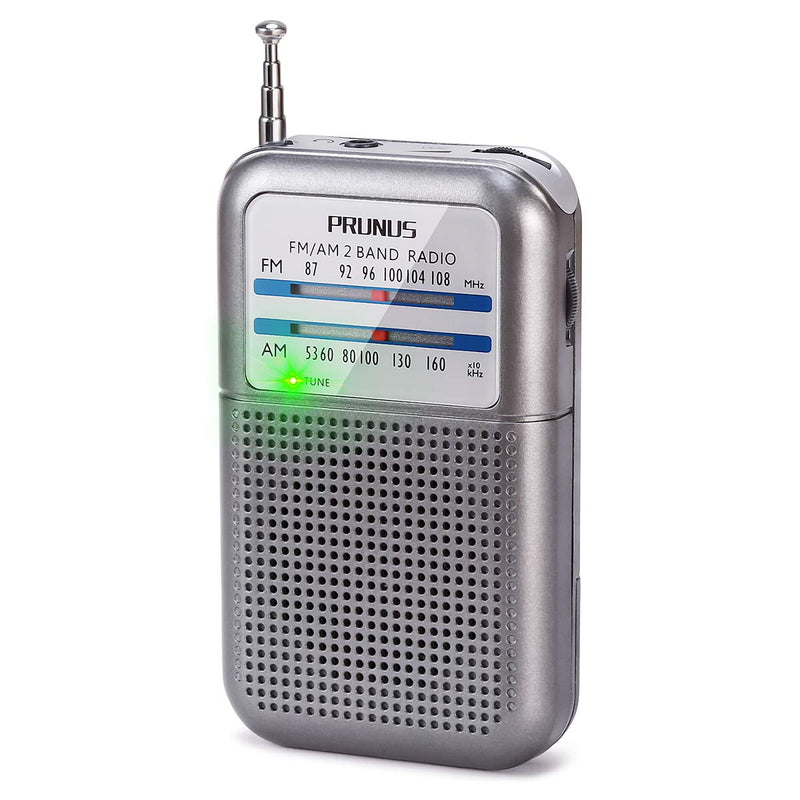 PRUNUS Pocket Radios Portable AM FM Small Walkman Radio with Best Reception, 2 AAA Battery Operated Transistor Radio with Headphone Jack & Speaker for Walk/Jogging/Gym/Camping Silver