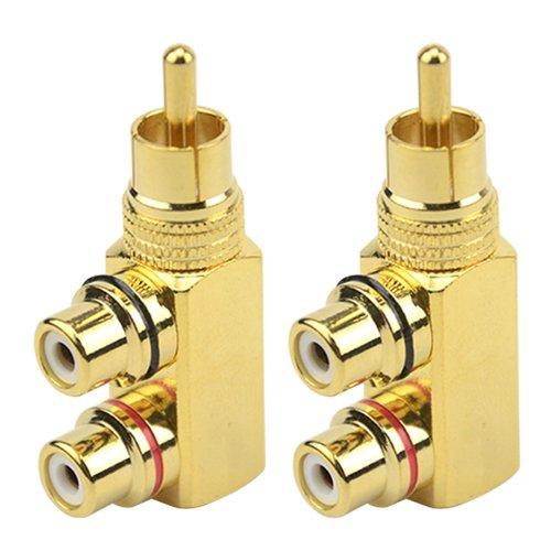 WMYCONGCONG 2 PCS RCA Splitter Adapter RCA Male to 2 RCA Female Right Angle Splitter Plug Connector