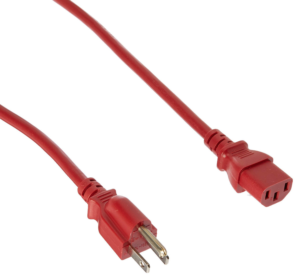 Monoprice Power Cable - 6 Feet - Red | 18AWG 3 Conductor PC Power Connector Socket 10A (NEMA 5-15P to IEC 60320 C13) 1 Pack