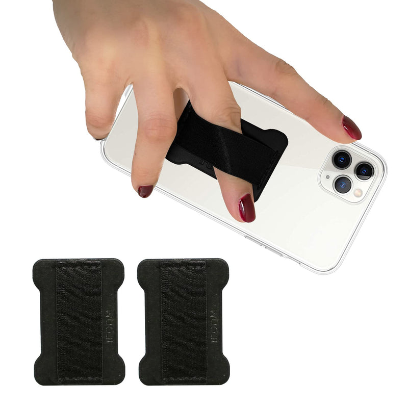 WUOJI - Finger Strap Phone Holder - Ultra Thin Anti-Slip Universal Cell Phone Grips Band Holder for Back of Phone - 2Pack(Black) Black