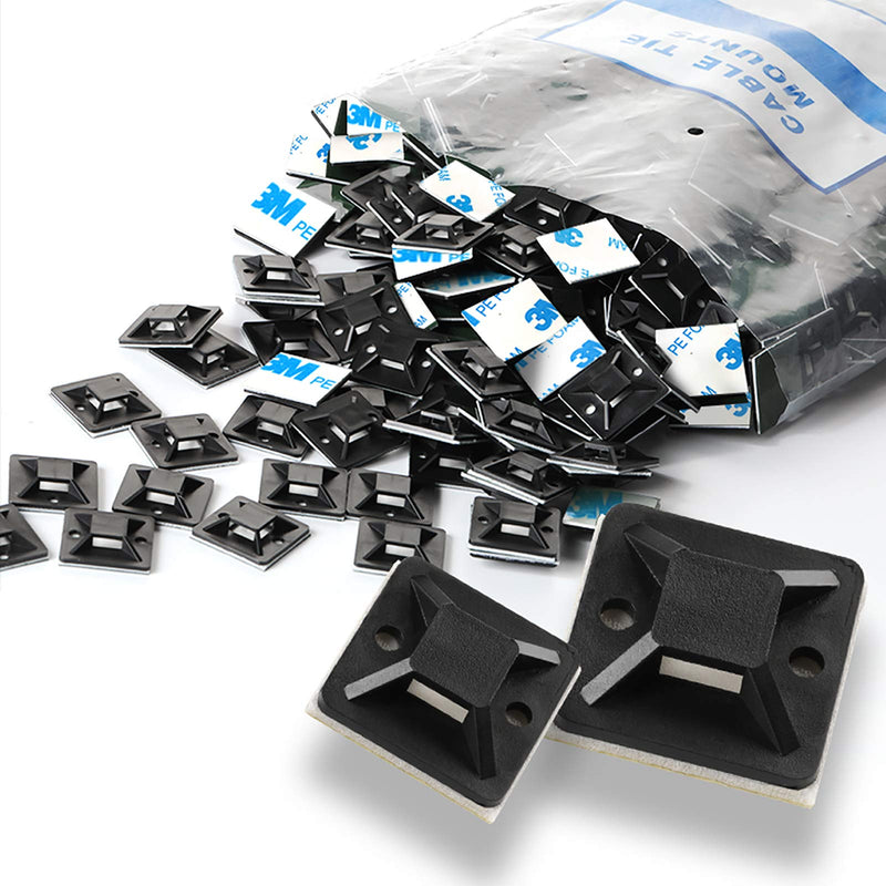 Self Adhesive Cable Tie Mounts - 3M Strongly Adhesive-Backed Zip Tie Base Holders for Home, Office Cable Wire Management(19.5mm x 19.5mm, Black, 100pack) 19.5mm x 19.5mm