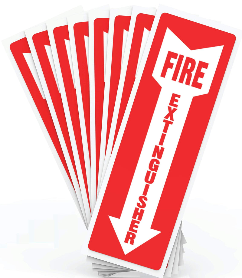Fire Extinguisher Signs, Safety Sign Sticker - 8 Pack - 4" X 12" - 5 Mil Vinyl - Bright Red and White Colors - Durable Self Adhesive, Weatherproof and UV Protected - Ideal for Home, Office or Boat 8 Pack - 12 by 4 Inch
