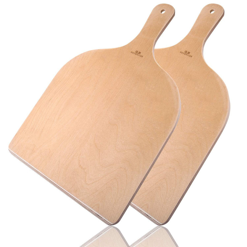 Premium Natural Wood Pizza Peel 12 inch, Large Pizza Paddle Spatula, Cutting Board for Baking Homemade Pizza and Bread - Set of 2