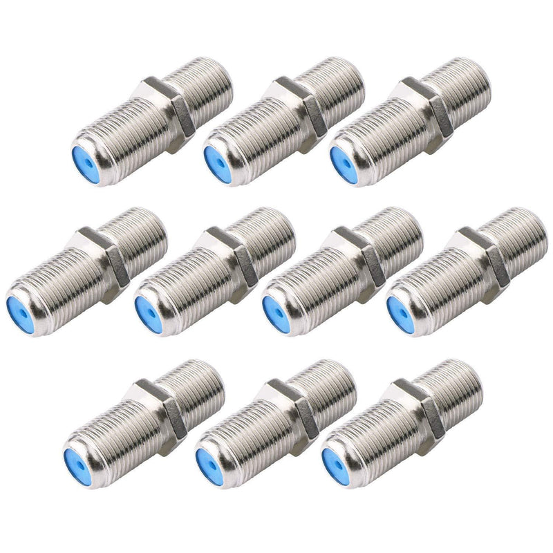 SAISN F81 Coaxial Cable Connector 3GHz F-Type RG6 Cable Extension Adapter (Pack of 10, Silver) 10 Pack