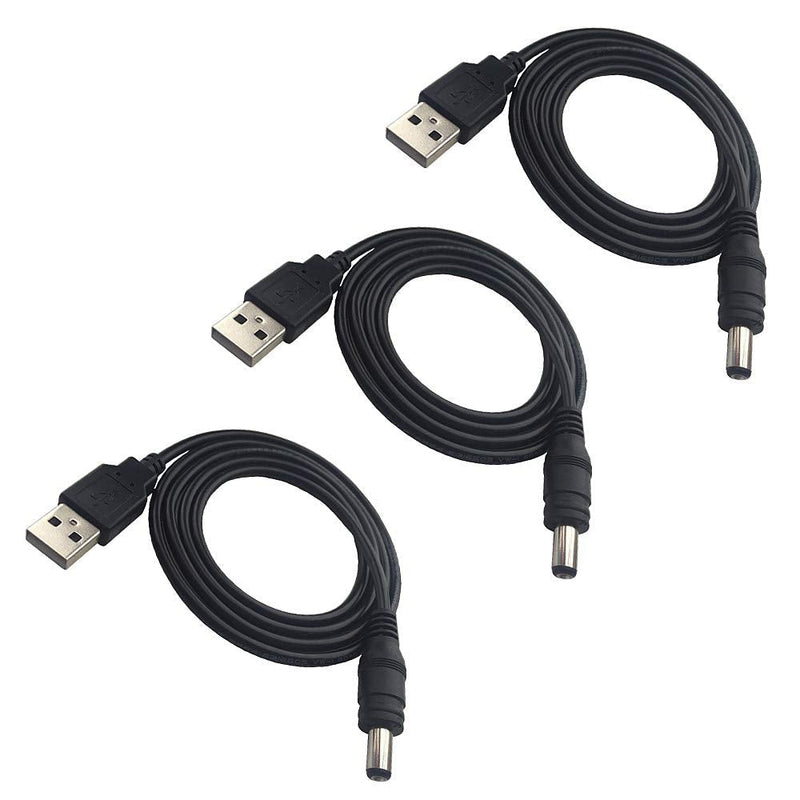 DZYDZR 3pcs Extension Cable USB to DC Cable - 5V USB 2.0 Port Male to DC 5V Male 5.5mm x 2.5mm Power Cord Black 100cm(3.3ft)