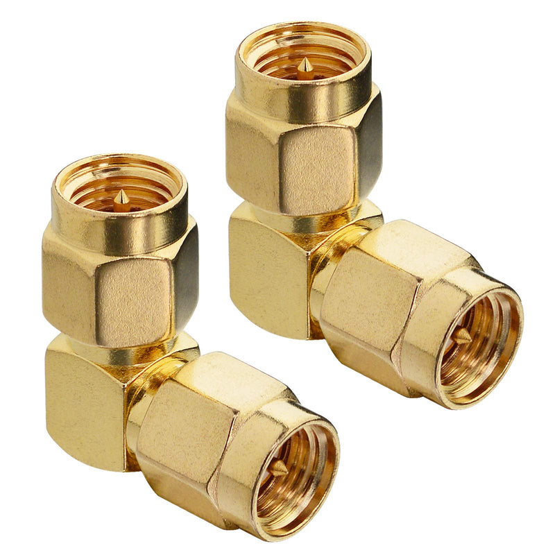 BOOBRIE SMA Coax Adapter SMA 90 Degree Connector SMA Male to SMA Male Right Angle Adapter Gold-Plated SMA Cable Adapter SMA Male Plug (Pin) Connector for WIFI / Two-way Radio / FPV Drone etc Pack of 2