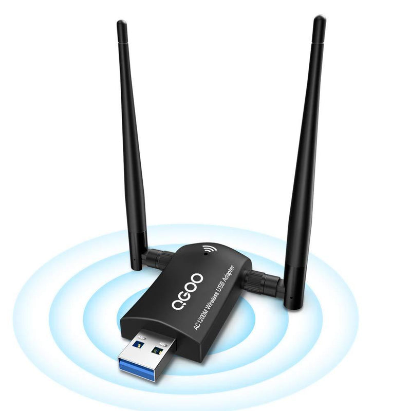 Wireless USB WiFi Adapter, QGOO WiFi Adapter USB 3.0 AC1200 High Gain Dual 5dBi Antennas 802.11ac/a/b/g/n Dual Band 2.42GHz/300Mbps 5.8GHz/867Mbps for PC Windows 10/8/7/Vista/XP, Mac OS 10.9-10.15