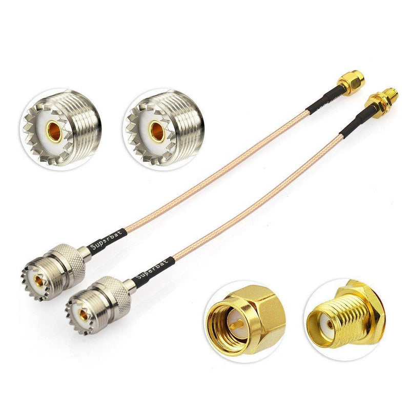 Superbat Coax UHF Female SO-239 to SMA Male/SMA Female Adapter Extension Cable RG316 6" for Baofeng Wouxun Kenwood Icom Yaesu CB Radio Handheld Walkie Talkie 2pcs 15cm/6" 2in1