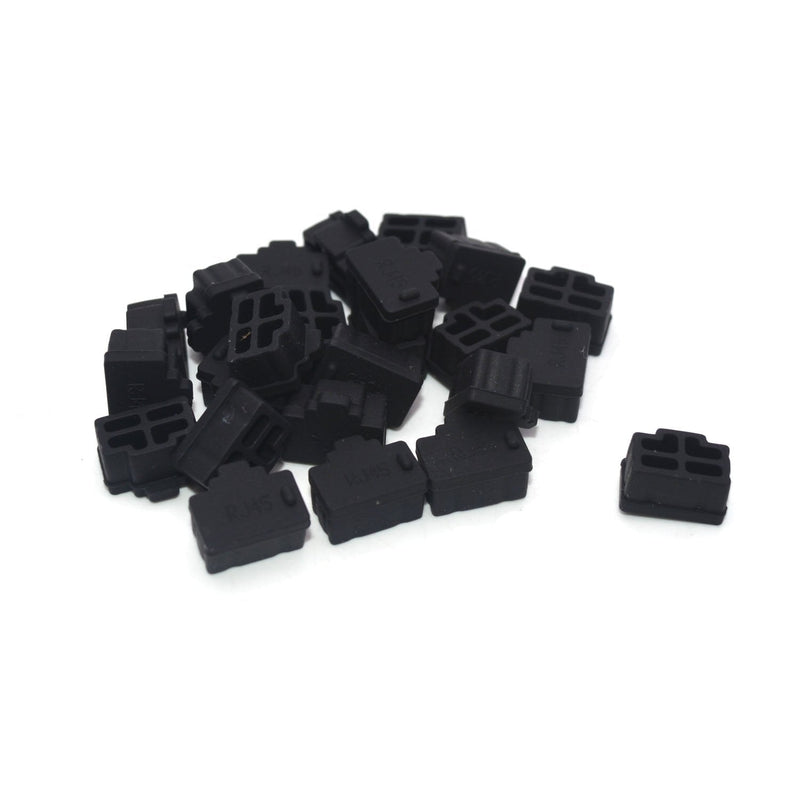 24-Pack Antrader Ethernet Hub Port RJ-45 Anti Dust Cover Cap Protector Plug,Black Black