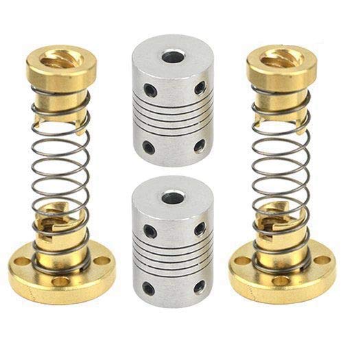 WMYCONGCONG 2 PCS T8 Anti Backlash Spring Loaded Nut Elimination Gap Nut + 2 PCS Flexible Couplings 5mm to 8mm Stepper Motor Coupler for RepRap 3D Printer CNC Machine