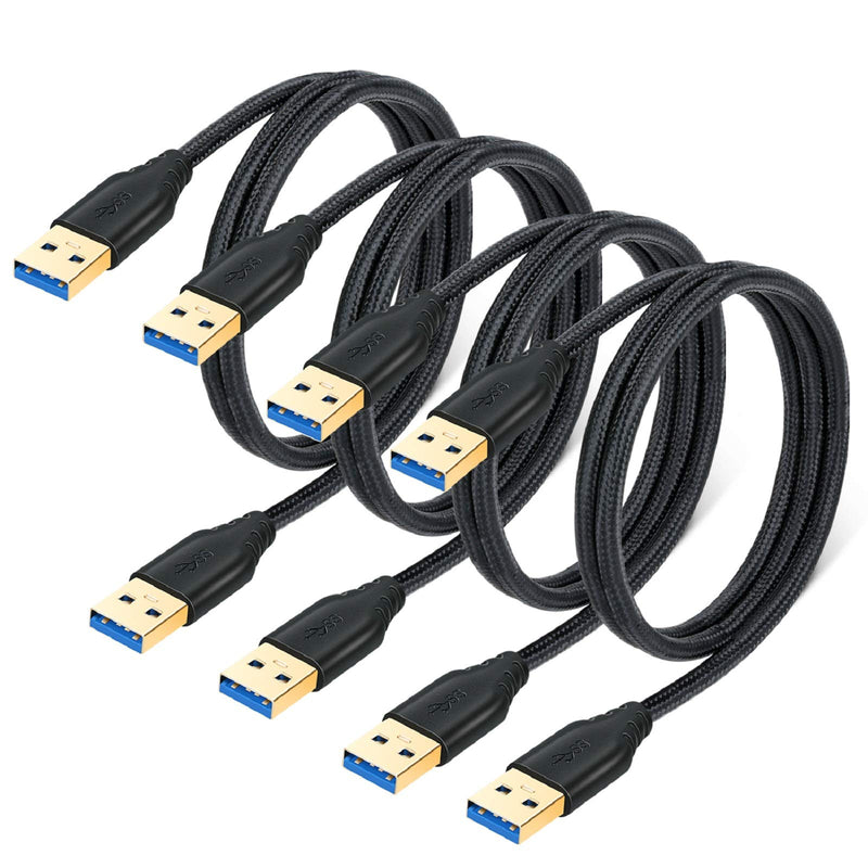 Besgoods 4-Pack 1M/3Ft Short USB 3.0 A to A Cable Braided Type A Male to Male USB Cable Double End Cord Compatible for Hard Drive Enclosures, Laptop Cooling Pad, DVD Players - Black Black Black Black Black
