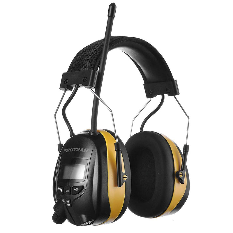 PROTEAR Digital AM FM Radio Headphones, 25dB NRR Ear Protection Safety Ear Muffs, Noise Reduction Hearing Protector for Lawn Mowing and Landscaping(Yellow) A-yellow