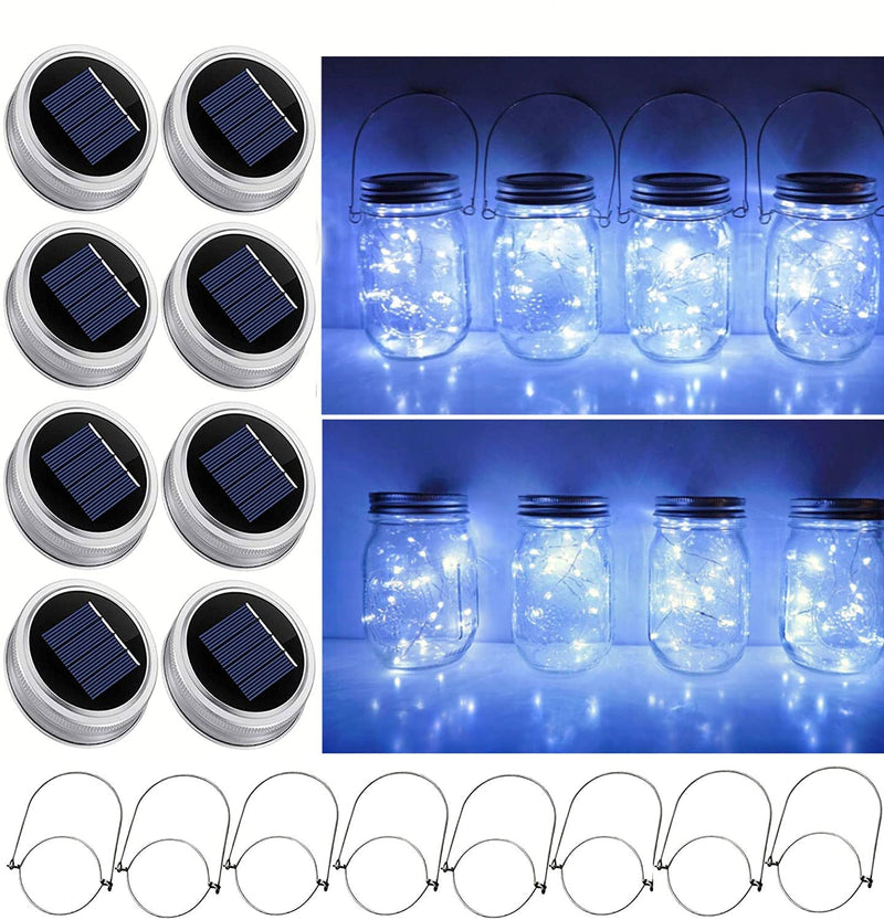 Solar Mason Jar Lid String Lights, 8 Pack 20 Led String Fairy Star Firefly Jar Lids Lights with 8 Hangers Included (Jars Not Included), for Mason Jar Patio Garden Wedding Lantern (Cool White) Cool White