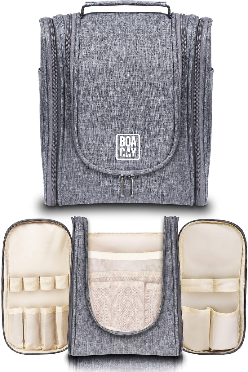 Premium Hanging Travel Toiletry Bag for Women and Men, Hygiene Bag, Bathroom and Shower Organizer Kit with Elastic Band Holders for Toiletries, Cosmetics, Makeup, Brushes 'Quartz Gray (M)