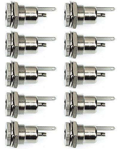 CESS 5.5 x 2.1 mm 5A DC Power Jack Socket Threaded Female Mount Connector Adapter - 2.1mm x5.5mm 2 Pins DC Power Jack Female Panel Mounting Connector Socket - 10 Pack
