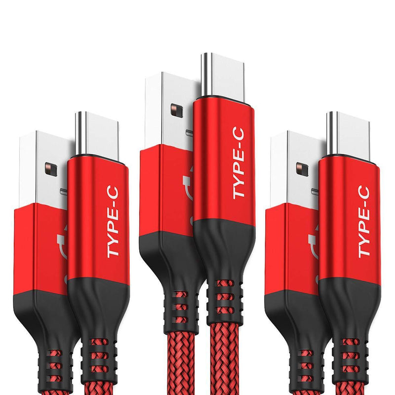 USB C Cable, AkoaDa 3-Pack (10ft+6.6ft+3.3ft) USB A to USB-C Fast Charger Nylon Braided Cord Compatible with Samsung Galaxy Note 20 10 S21 S20 S10 Plus,LG V50 V40 G8 Thinq,Moto Z Z3,Switch (Red) 3.3ft+6.6ft+10ft Red