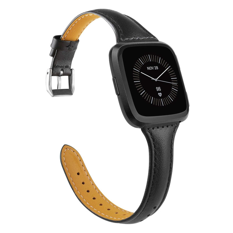 TOYOUTHS Leather Strap Compatible with Fitbit Versa/Versa 2 Bands Women Men Slim Genuine Leather Wristbands Replacement for Versa Lite Edition/Versa SE Classic Accessorie Multi Colors Black