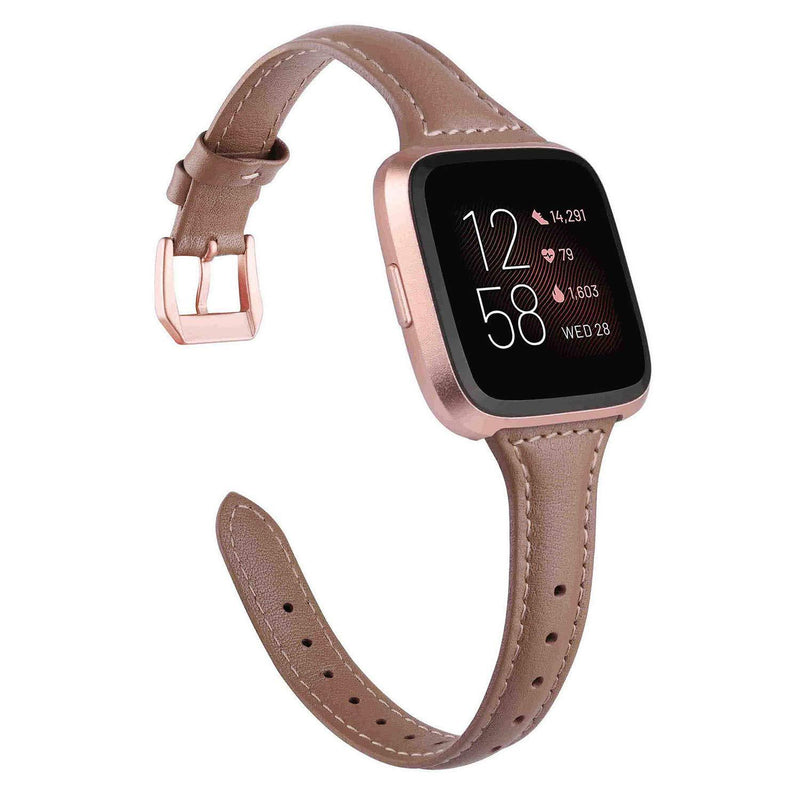 TOYOUTHS Leather Strap Compatible with Fitbit Versa/Versa 2 Bands Women Men Slim Genuine Leather Wristbands Replacement for Versa Lite Edition/Versa SE Classic Accessorie Multi Colors Pink Gray+Rose Gold Buckle