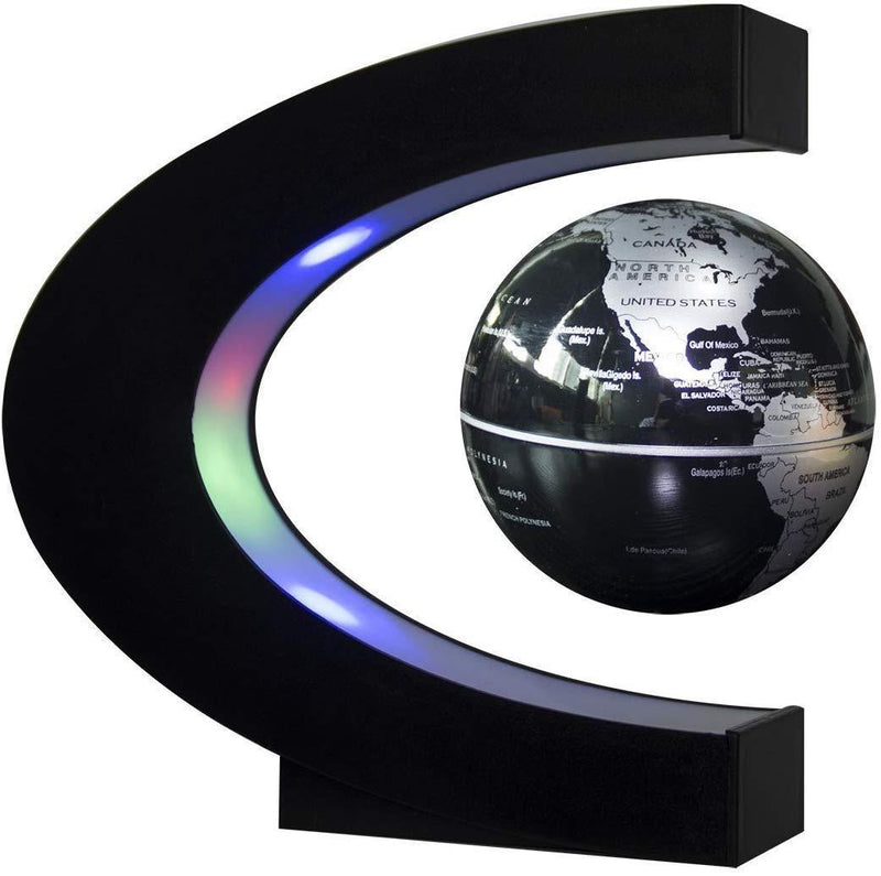 Trenzsary Floating Globe with LED Lights C Shape Magnetic Levitation Floating Globe World Map for Desk Decoration (Black) Black