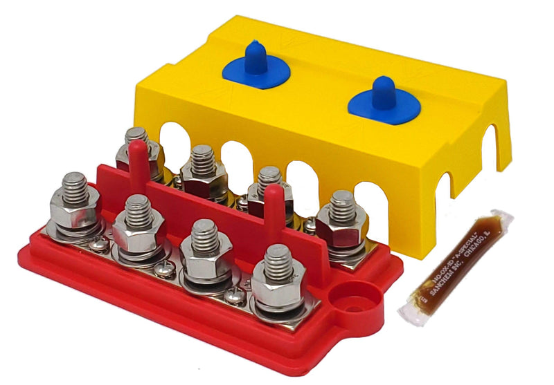 Bay Marine Supply BusBar - Dual 250 Amp 4-Post Power Distribution Block - 3/8" & 3/8" Stainless Steel Posts for Marine, Solar, and Automotive Use - Made in USA 3/8" & 3/8"