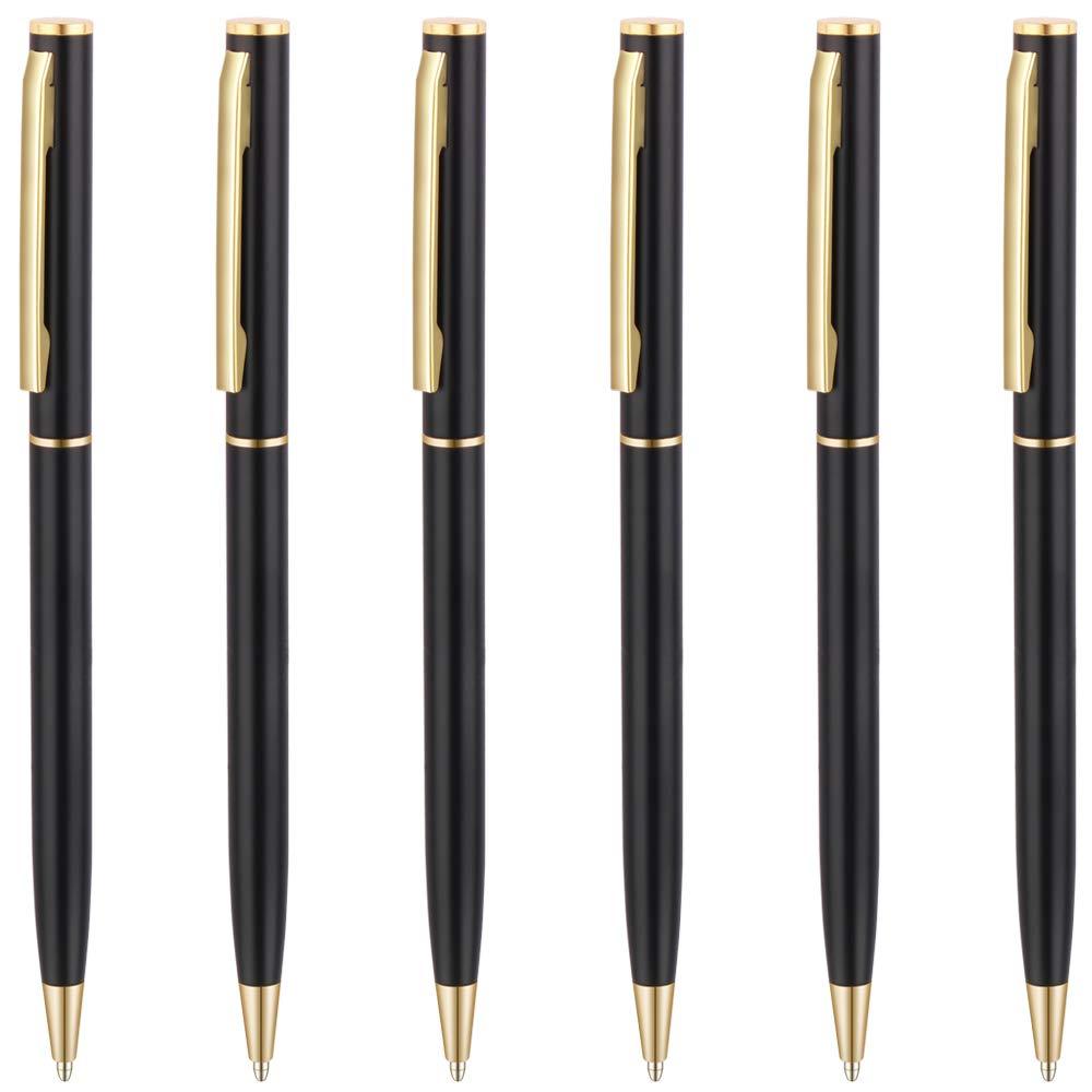 Unibene Slim Metallic Retractable Ballpoint Pens - Matte Black & Gold, Nice Gift for Business Office Students Teachers Wedding Christmas, Medium Point(1 mm) 6 Pack-Black ink