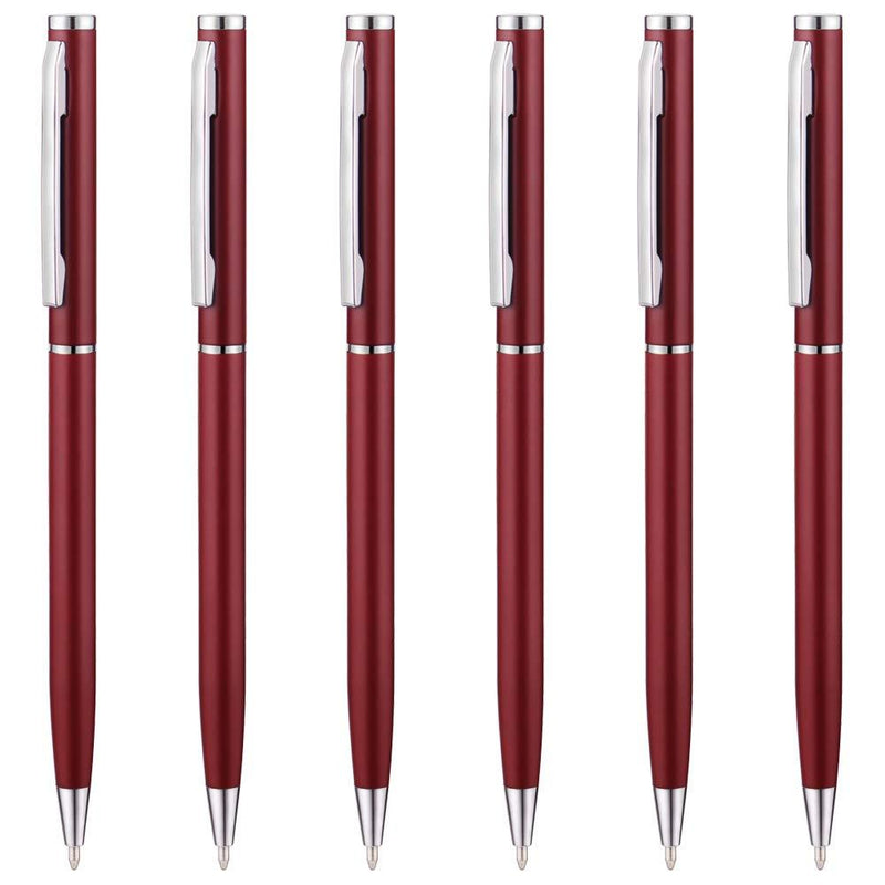 Unibene Slim Metallic Retractable Ballpoint Pens - Matte Burgundy, Nice Gift for Business Office Students Teachers Wedding Christmas, Medium Point(1 mm) 6 Pack-Black ink