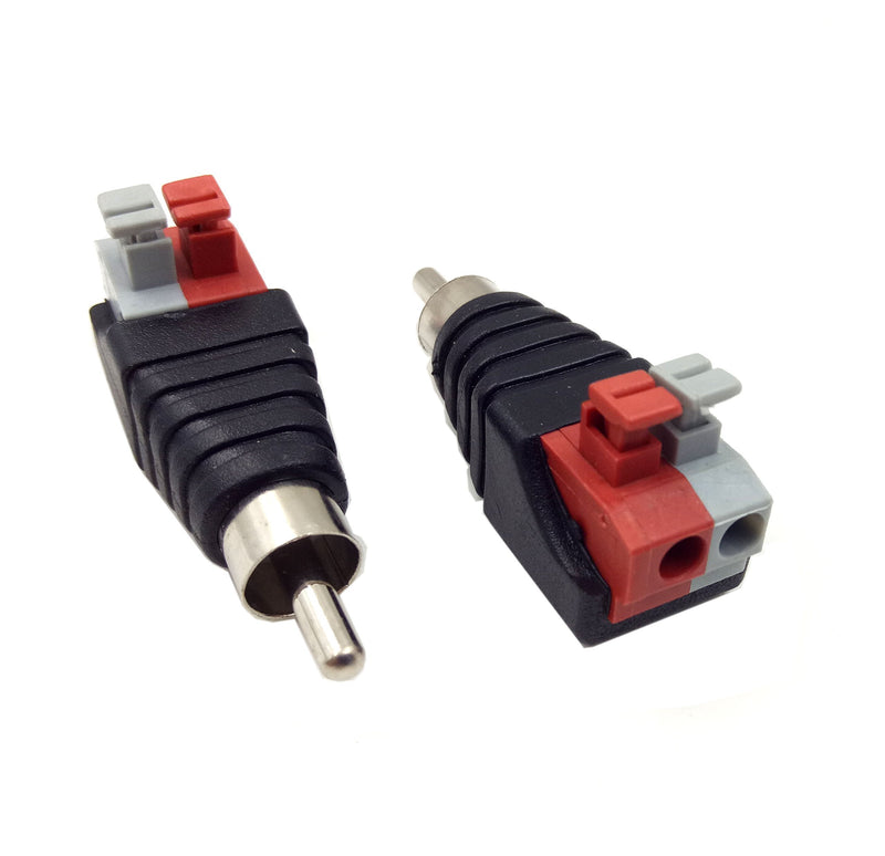 Haokiang 2-Pack Speaker Phono RCA Male to 2 Screw Terminal Female Strip Audio Video Spring Press Type Balum Connector Adapter (RCA M/AV F) RCA M/AV F