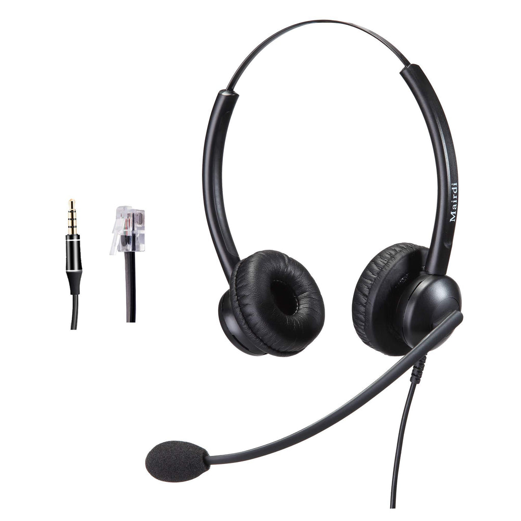 Call Center Headset with RJ9 & 3.5mm Connectors for Landline Deskphone and Smartphone PC Laptops, Office Telephone Headset with Noise Canceling Microphone for Yealink Grandstream Snom