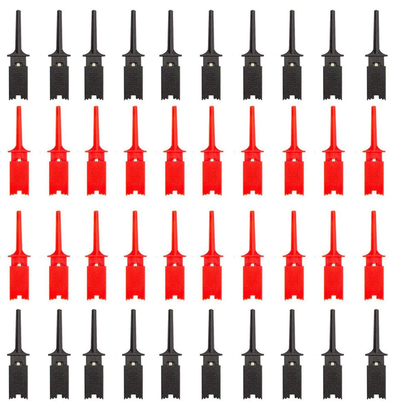 DIYhz 40Pcs Mini SMD Ic Test Hook Clip Grabbers Probe Jumper for Electronic Experiment (20 Red + 20 Black)