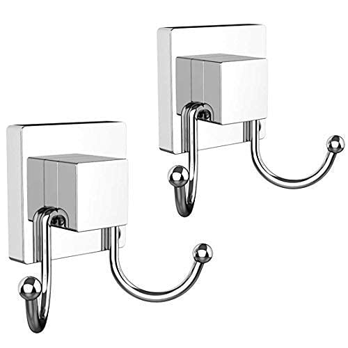 HOME SO Suction Cup Hooks for Shower, Bathroom, Kitchen, Glass Door, Mirror, Tile – Loofah, Towel, Bath Robe Removable Hook Holder – Prisma Collection, Stainless Steel Chrome (2-Pack)…
