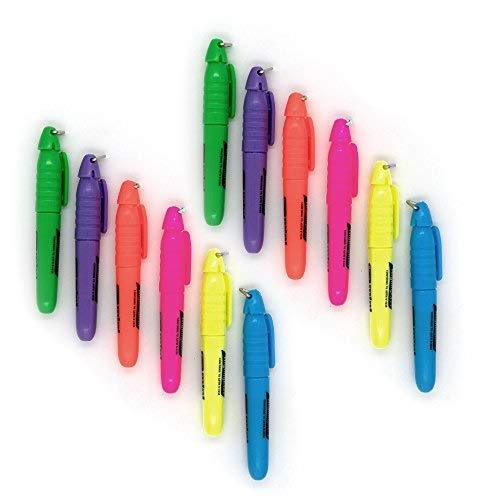 Mini Fluorescent Highlighter with Cap Clip. Smooth Glide Solid Gel Student Study Kit Assorted Colors 6pcs/Pack (2-Pack) - Emraw